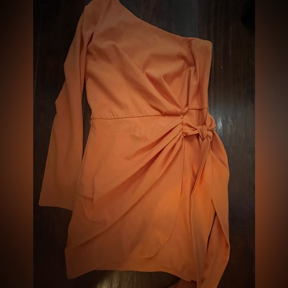 Peace + Love by Missguided size 10 orange one shoulder wrap minidress. - Picture 2 of 5